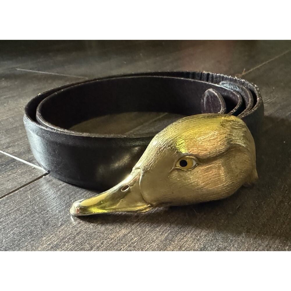 Vintage Christopher Ross Mallard Duck Belt Buckle 24kt Gold 1980s Original Belt